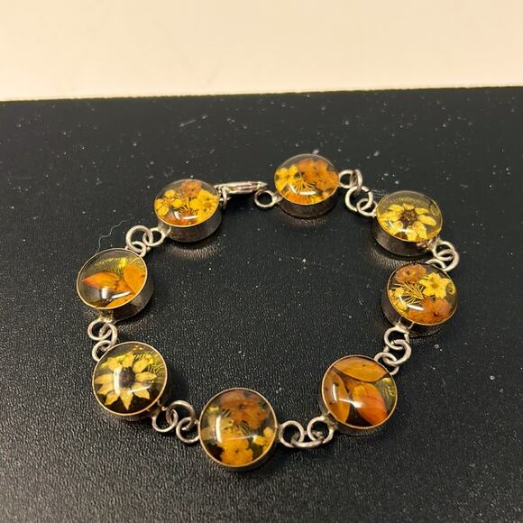 Unbranded Jewelry - Vintage Sterling Silver Dried Flower Resin Bracelet
